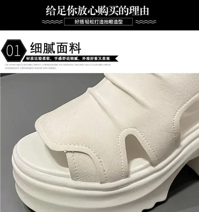 2025 Summer Sandals 8CM Wedge Heels Sneakers New Women Beach Flip Flop High Platform Casual Sandals Breathable Walking Slippers