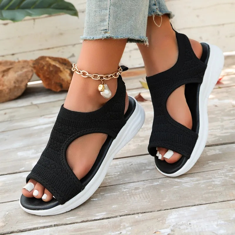 Summer New Classic Solid Color Mesh Wedge Sandals for Women Comfortable Open Toe Lightweight Casual Shoes 36-43 Zapatillas Muje