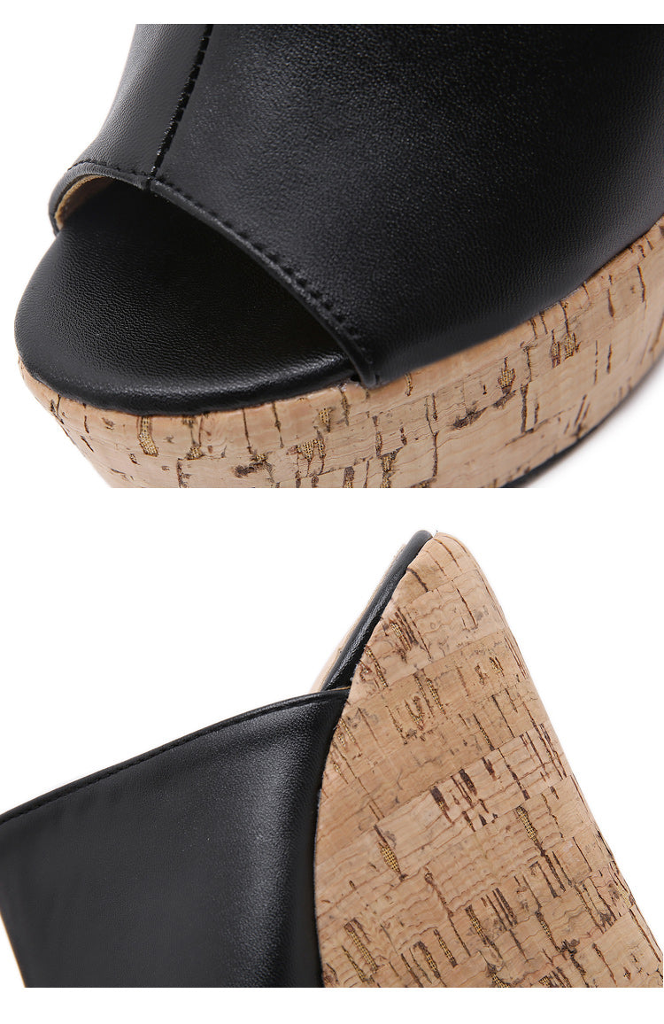 Aneikeh Black Platform Wedge Sandals Slippers 2025 Summer Fashion Peep Toe Super High Heigh Sexy Sandal Mules zapatillas mujer