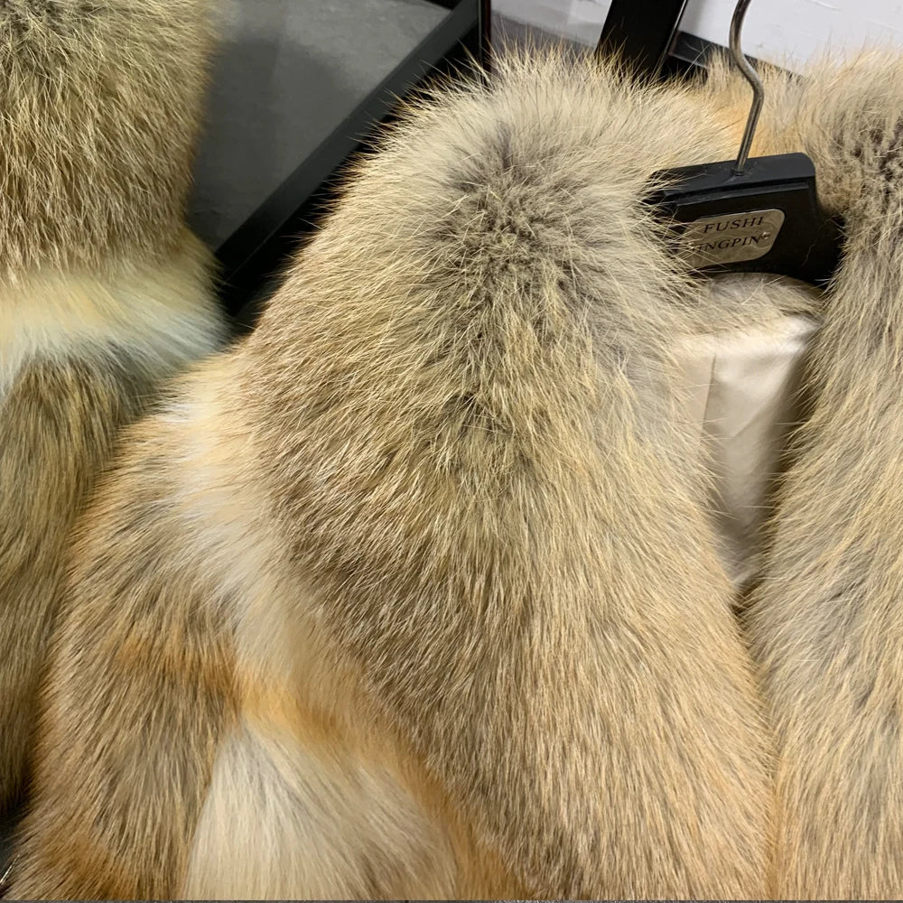 Red Fox Fur Coat Long Sleeve with Collar Ladies Real Fur Jacket Natural Fox Cloth