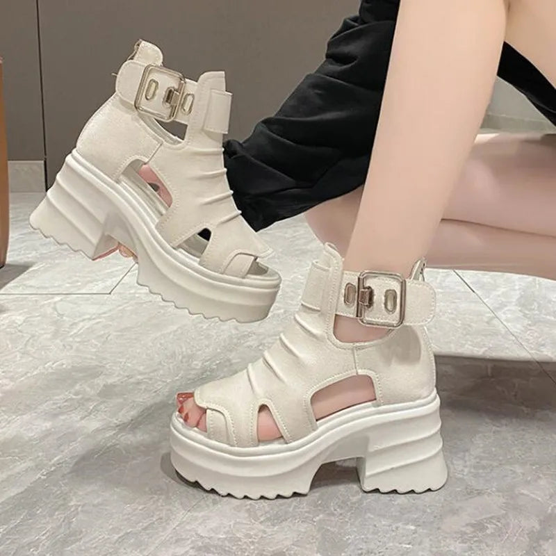 2025 Summer Sandals 8CM Wedge Heels Sneakers New Women Beach Flip Flop High Platform Casual Sandals Breathable Walking Slippers