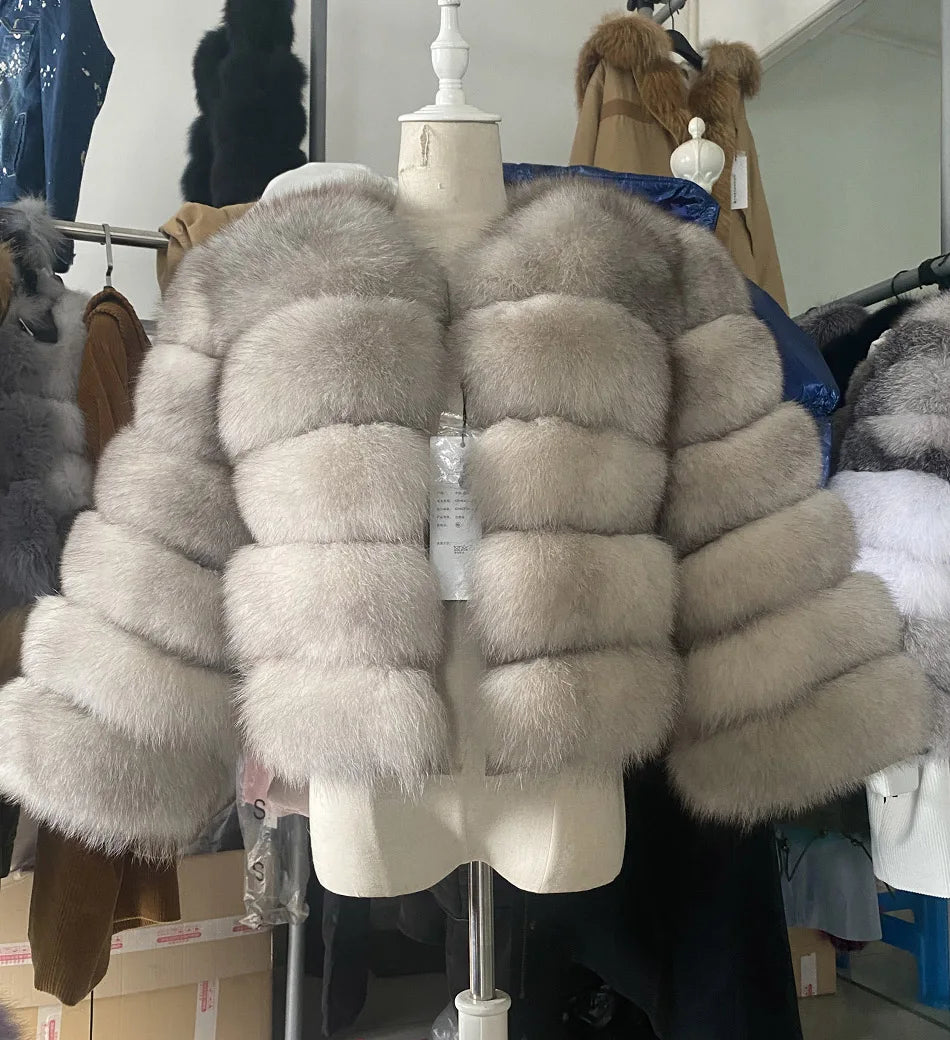 Winter Real Fur Women Raccoon Natural Fur Coat Silver Fox Long Vest Warm Luxury Jacket Parkas With Leather Fur Clothe For Female