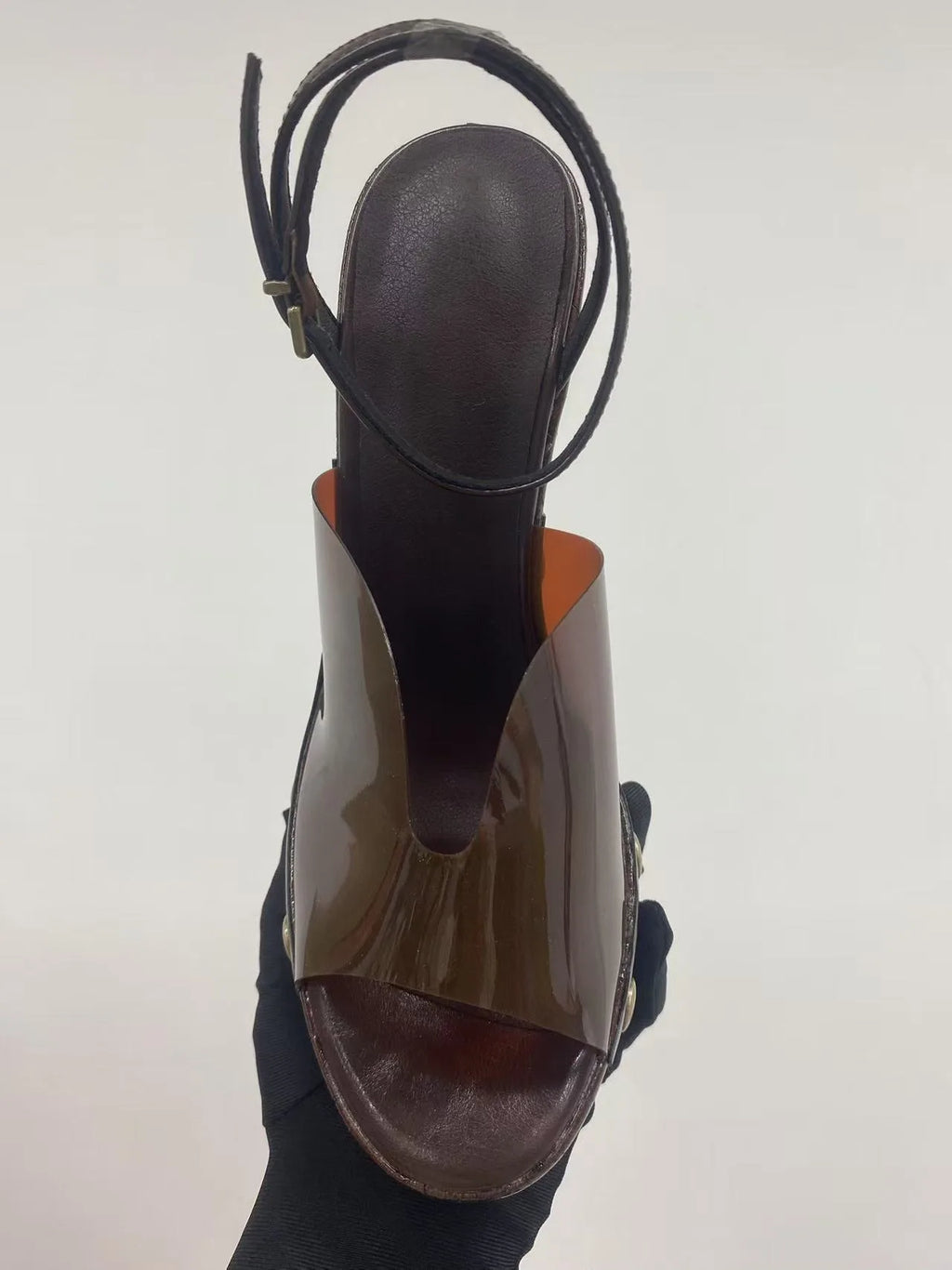 Highquality Wooden Patterned Wedge Heelwith Thicksole Andexposed Toebuckle Strap Sandals Forwomen's Banquets InEurope AndAmerica