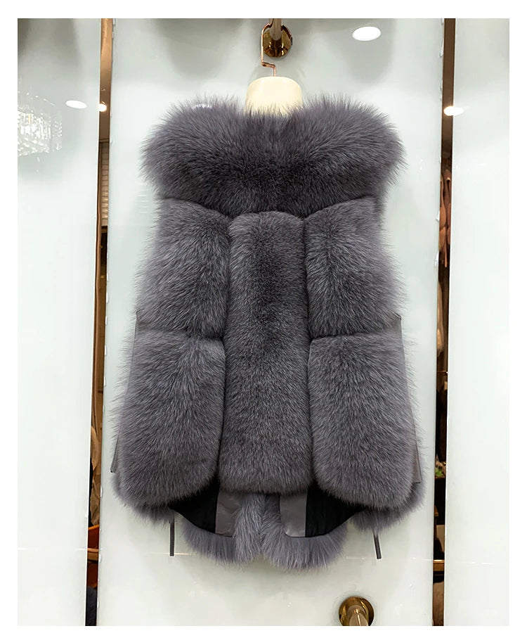 MPPM  New Women Fox Fur Vest Fashion Winter Genuine Fox Waistcoats Gilets V-neck Autumn Lady's Jackets Coats Top Quality Luxury