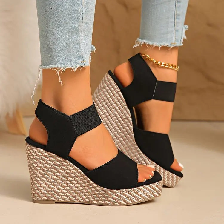 Women'S Thick Soled Square Toe Wedge Sandals Slip with Elastic Straps Toe Design for Height Summer Sandals Princess Shoes