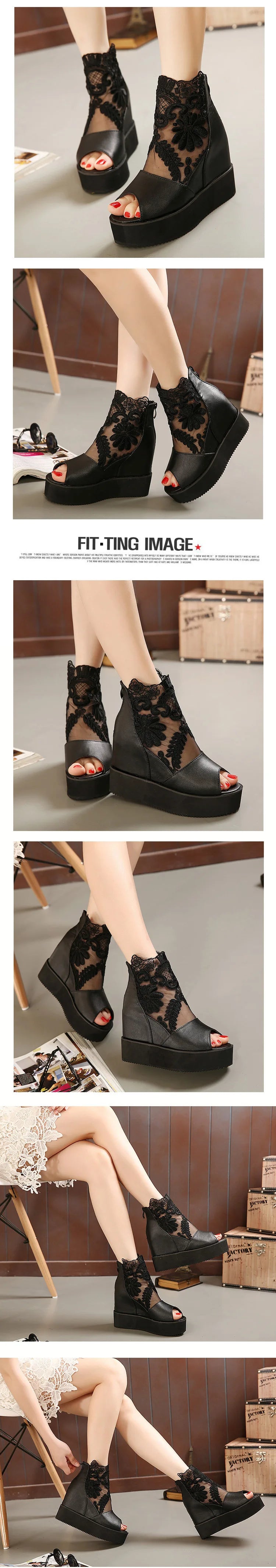 Fashion Woman Lace Shoes Wedge Heels Platform Pumps Sandals High Heel Women's Hollow-out Summer Non-slip Casual Designer Sandals